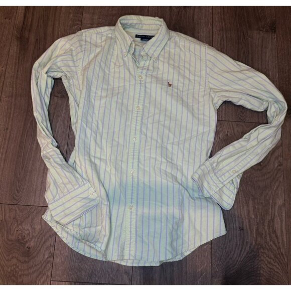 Ralph Lauren Women's Classic Light Green Slim Fit Button Up Preppy Shirt Size 6 - Picture 1 of 7